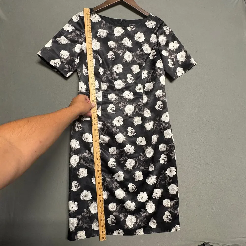 Brooks Brothers 346 Black & White Floral Sheath Dress Cap Sleeve‎ Size 6 - Picture 12 of 14